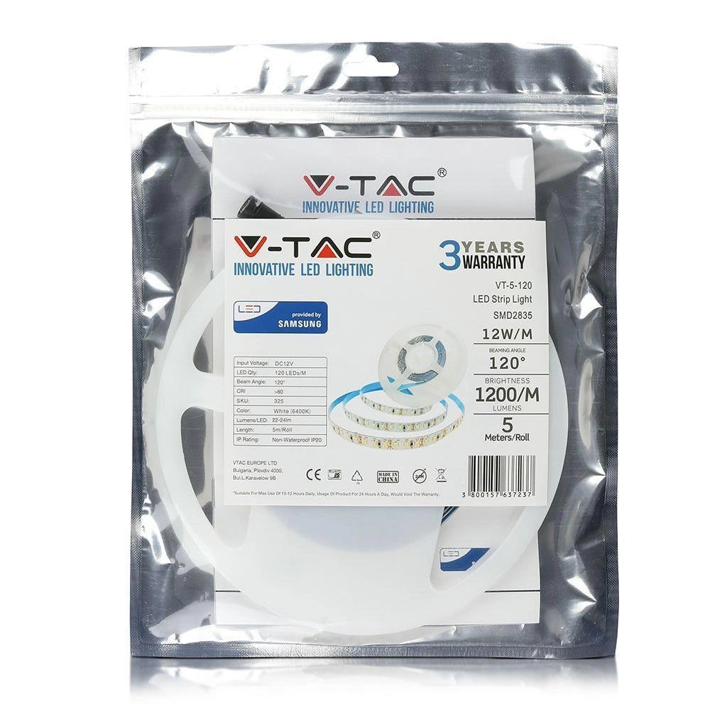 Striscia LED V-TAC Samsung 5m 12W/m 12V 6000K IP20