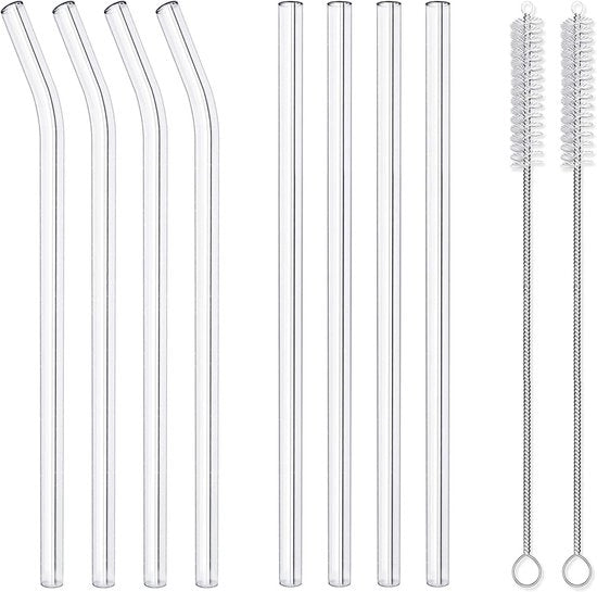 Decine di Stuks Rietti in Vetro Riscaldabile 20cm - Sicuri per Smoothies e Bubble Tea con Spazzole - Resistenti al Frattura e al Lavastoviglie (Diametro 8mm)