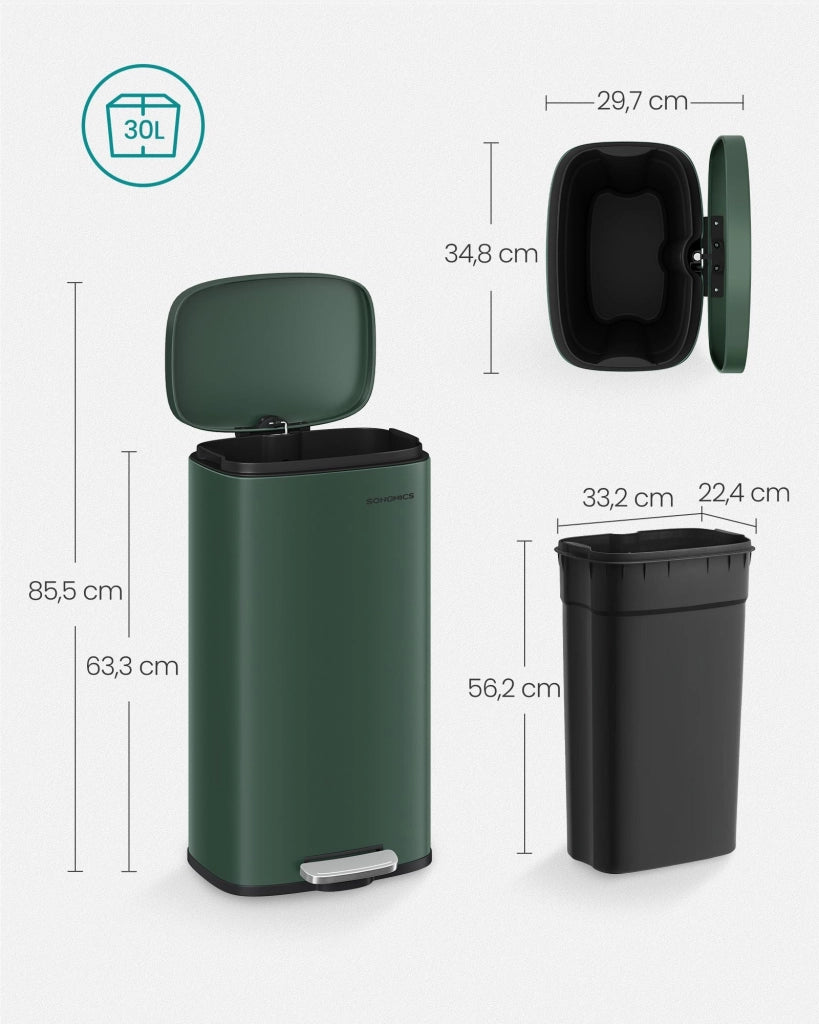 Pattumiera da cucina da 30 litri pattumiera a pedale con coperchio a chiusura ammortizzata secchio interno in acciaio verde retrò 12_0007175