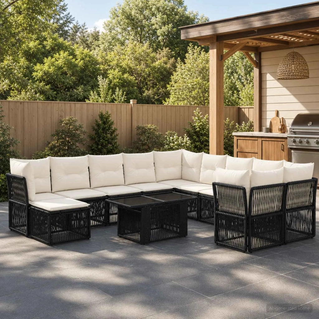 Set Divano da Giardino 12 pz Nero polyrattan 3436579