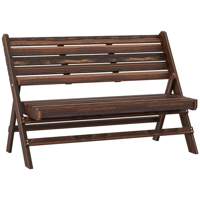 PANCHINA DA GIARDINO 2 POSTI PIEGHEVOLE A DOGHE IN LEGNO DI PINO, 122X63X83 CM, CARBONIZZATO