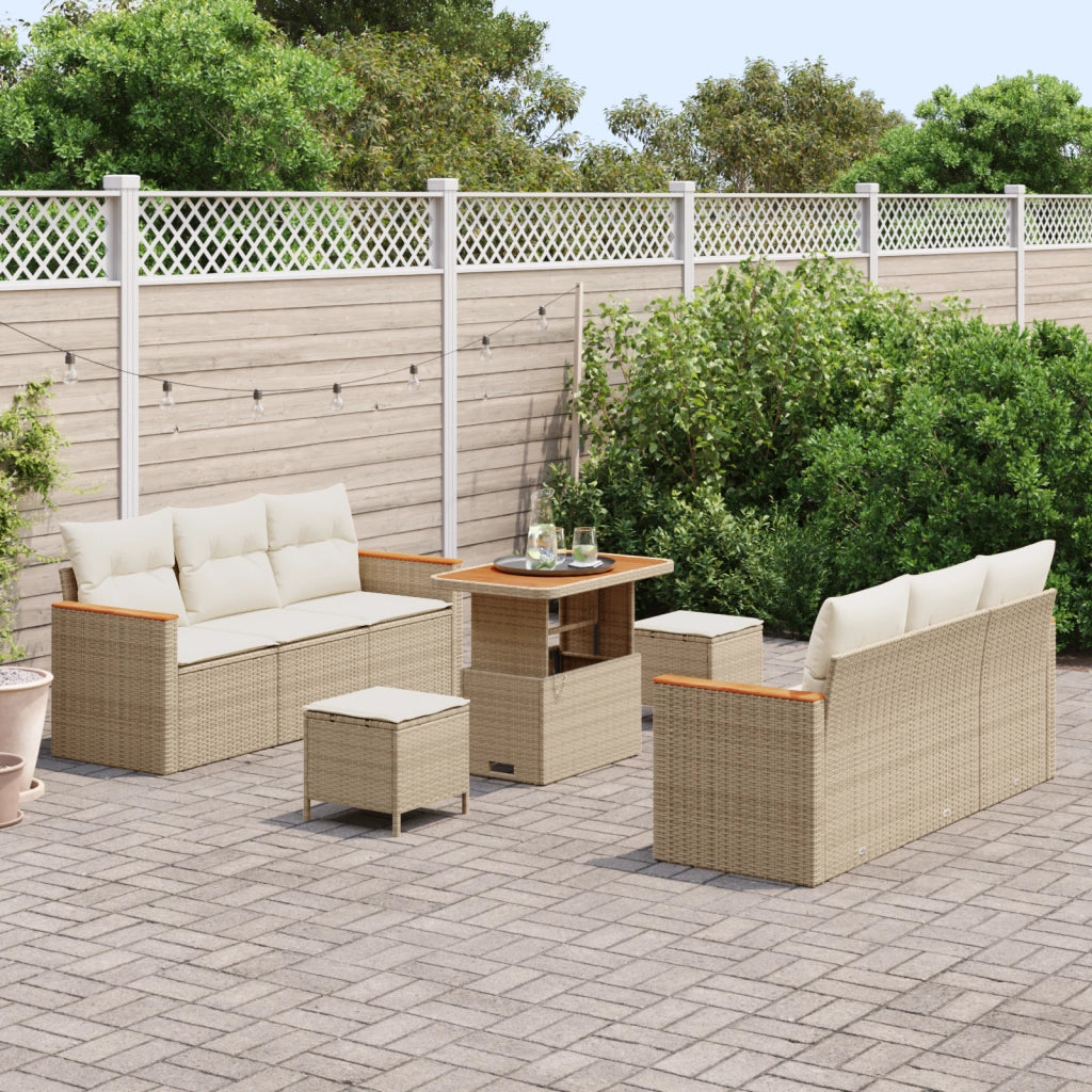 Set Divani Giardino 9 Pezzi con Cuscini Beige Rattan Acacia