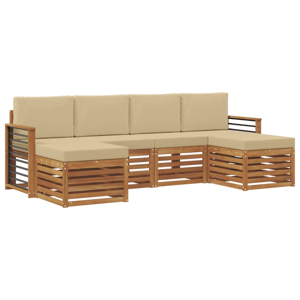 Set divani 6 pcs Naturale e Beige Legno di Acacia Massello