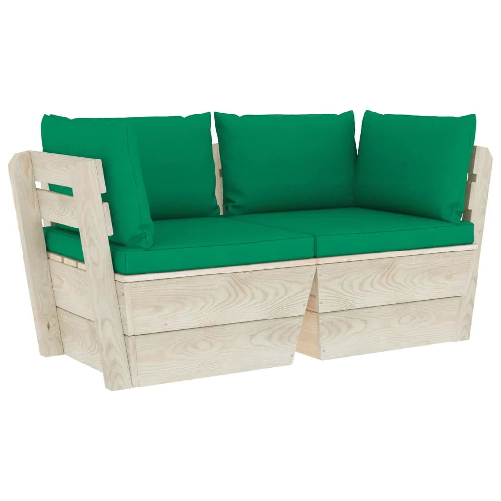 Divano da giardino in pallet a 2 posti con cuscini in legno di abete rosso 02_0013280