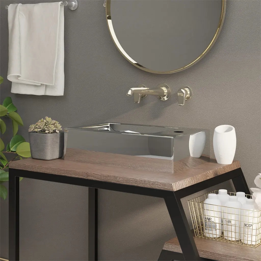Lavandino con Troppopieno 49x25x15 cm in Ceramica Argento cod mxl 48375