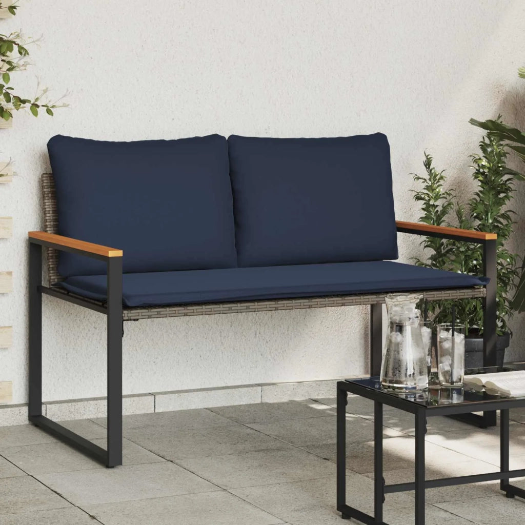 panchina con cuscino Grigio e Blu Navy 115 x 65 x 72 cm Rattan