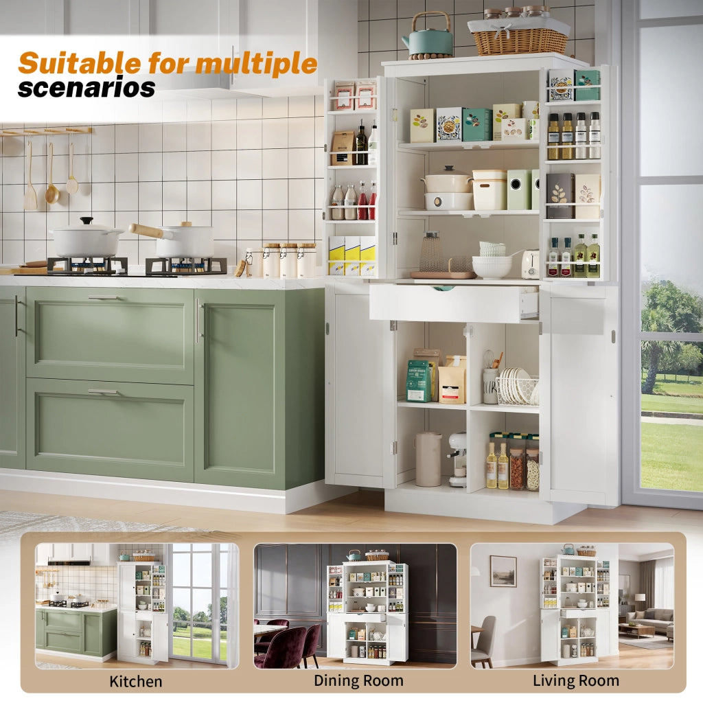 Mobile da cucina, mobile porta snack, mobile con ripiani e ante, con cassetti, 182 x 40 x 75 cm, bianco