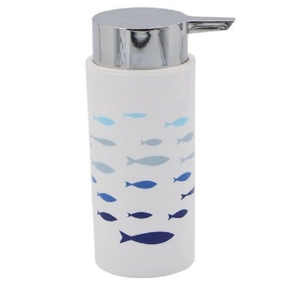 Trade Shop - Dispenser Porta Sapone Liquido Cilindrico Pesciolini In Plastica 15,6 Cm 69880 -