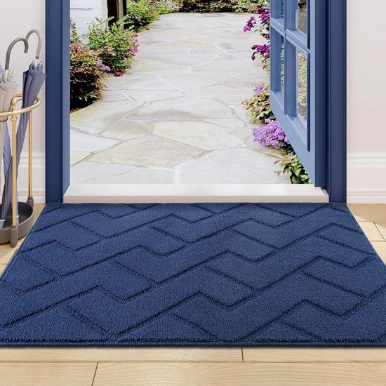 Matte per porta per interni ed esterni, lavabile, tappeto per interni, scopa per porticine, antiscivolo, tappeto per ingresso, patio, hall, giardino, interni ed esterni, blu, 80 x 100 cm