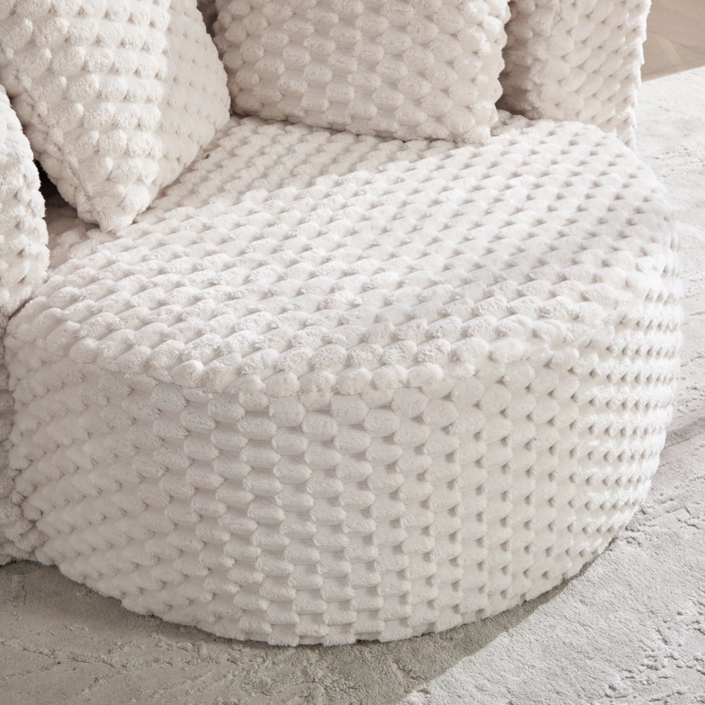 POLTRONA in tessuto beige 129x116x65 cm con poggiapiedi