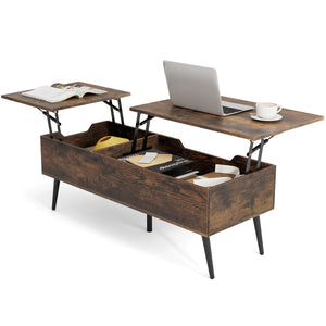 Tavolo centrale moderno con 2 scomparti nascosti e gambe in metallo tavolo, Tavolino da caff¨¨ con piano sollevabile  Rustico-Tavolini da salotto