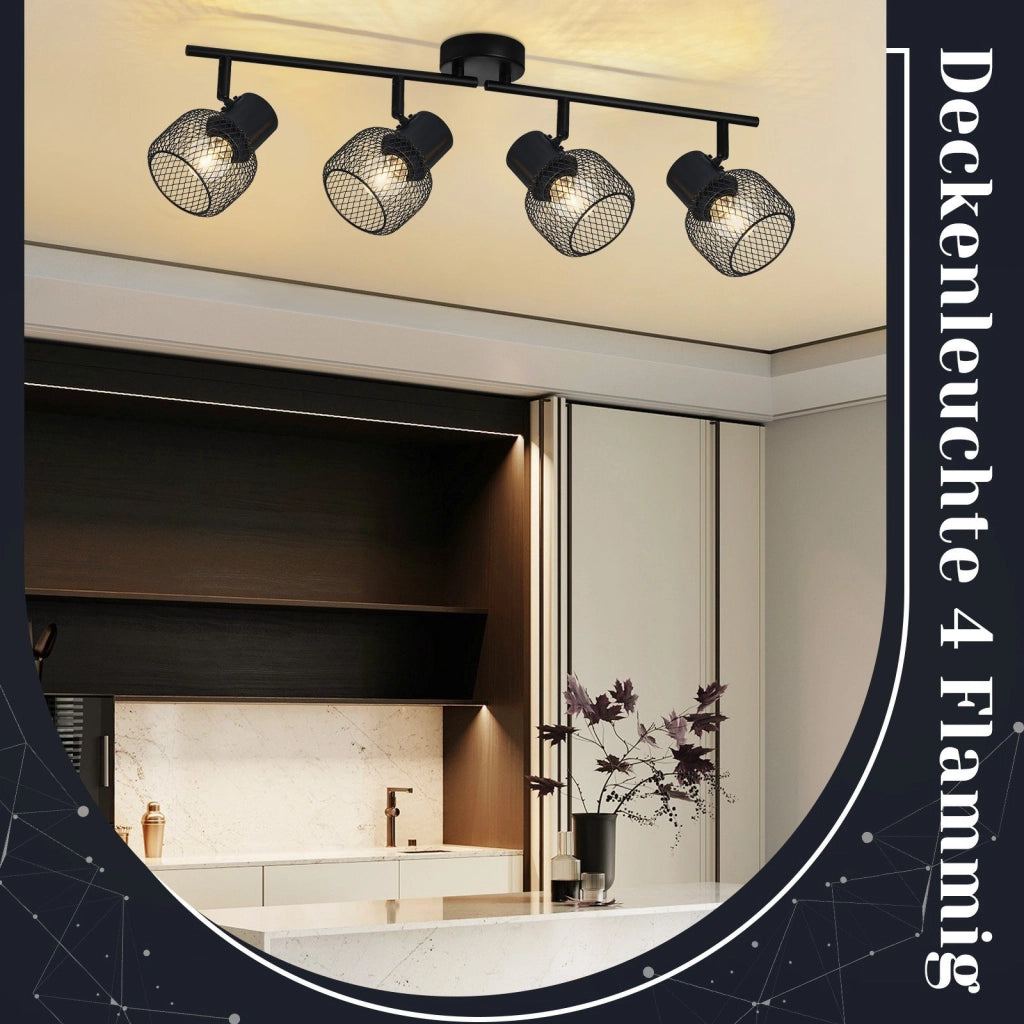 ZMH Faretto da soffitto neri 4 luci E27 orientabili 330° metallo max 25W per sale pranzo cucine