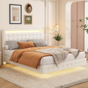 Letto matrimoniale bianco 140x200 cm con LED regolabile e testiera adattabile