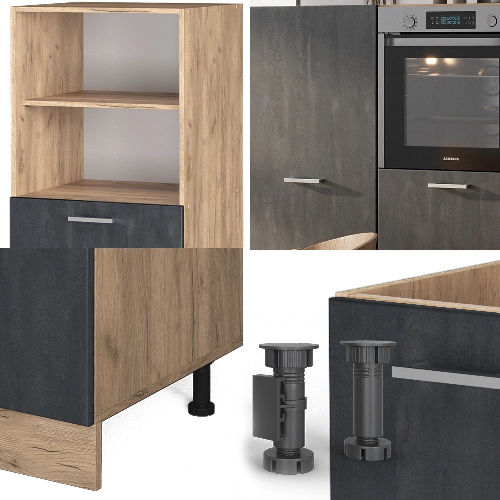 Cucine componibili piccole R-Line Calce nera/Rovere dorato 180 cm Senza piano di lavoro Vicco