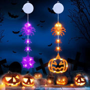Decorazione di Halloween - 2 pezzi di luci per finestra con rete di zucca - timer luci LED a batteria - luci a catenella - chiusure - finestre interni esterni decorazione di festa - arancione e