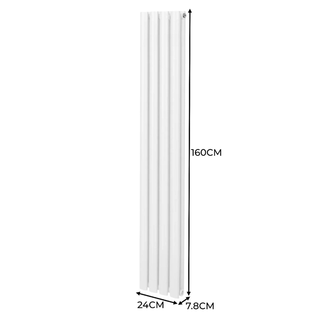 Radiatore a colonna ovale e valvole cromate TRV Designer bianco 1600mm x 240mm