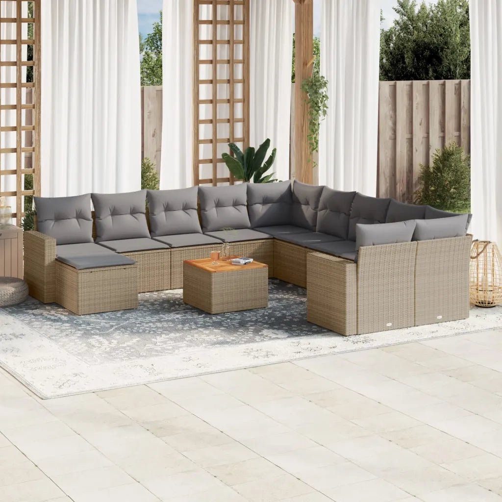 Set Divano da Giardino 12 pz con Cuscini Beige Misto Polyrattan 3256752