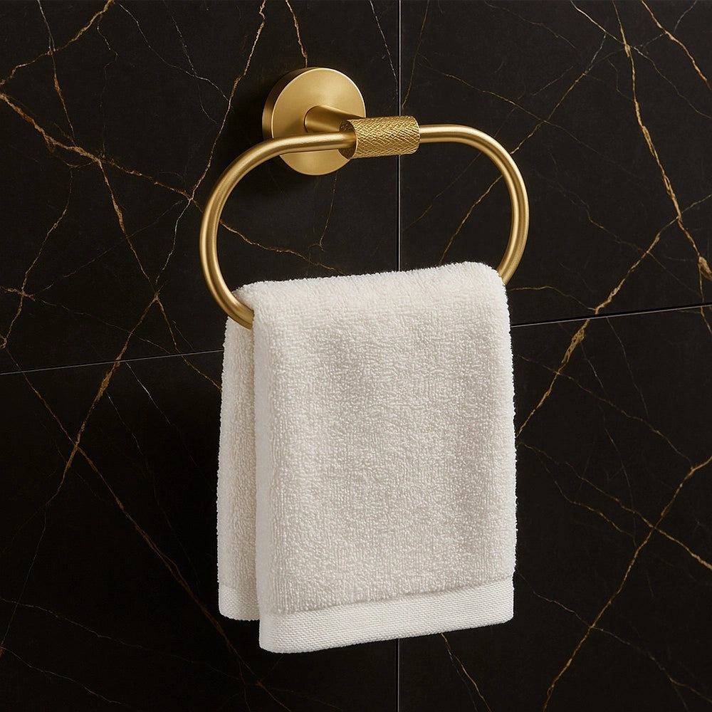 Trade Shop - Porta Asciugamani Ad Anello In Acciaio Oro Accessorio Da Bagno Portasciugamano 87932 -