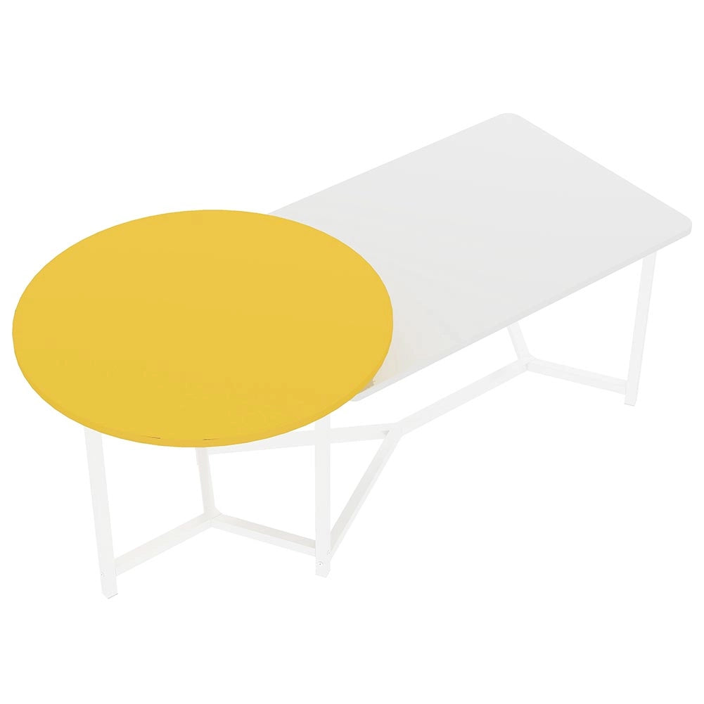 Tavolino Basso da Caffè 2 Ripiani Design Luxury Tavolo Salotto Bianco e Giallo