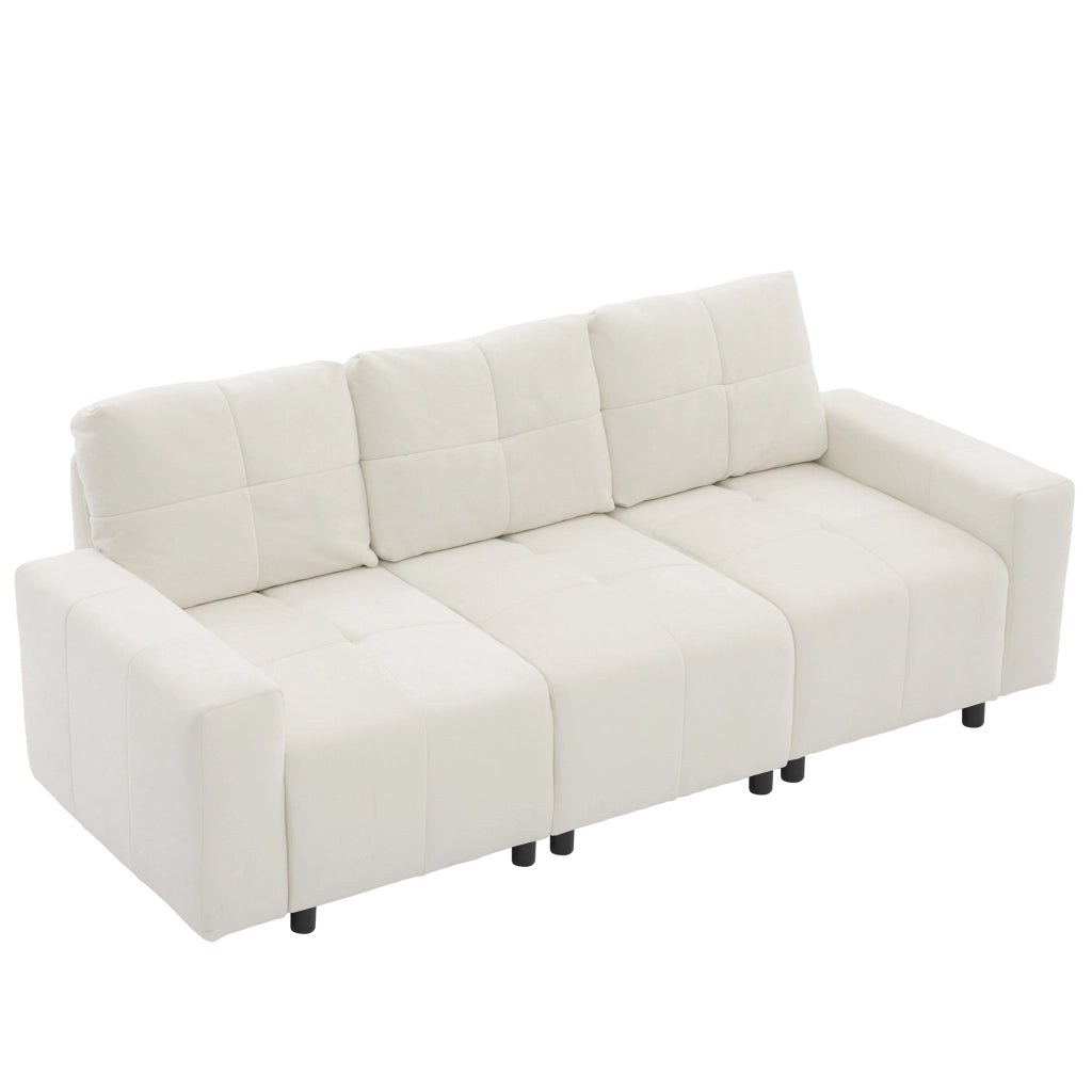 Divano modulare a 3 posti con funzione letto e schienale regolabile in ciniglia beige bianco 213 × 94 × 84 cm