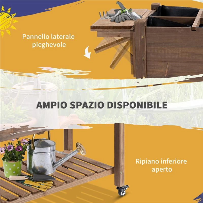 FIORIERA DA ESTERNO A 8 VASI CON RIPIANO LATERALE E MENSOLA INFERIORE, IN LEGNO DI ABETE, 123X54X87 CM