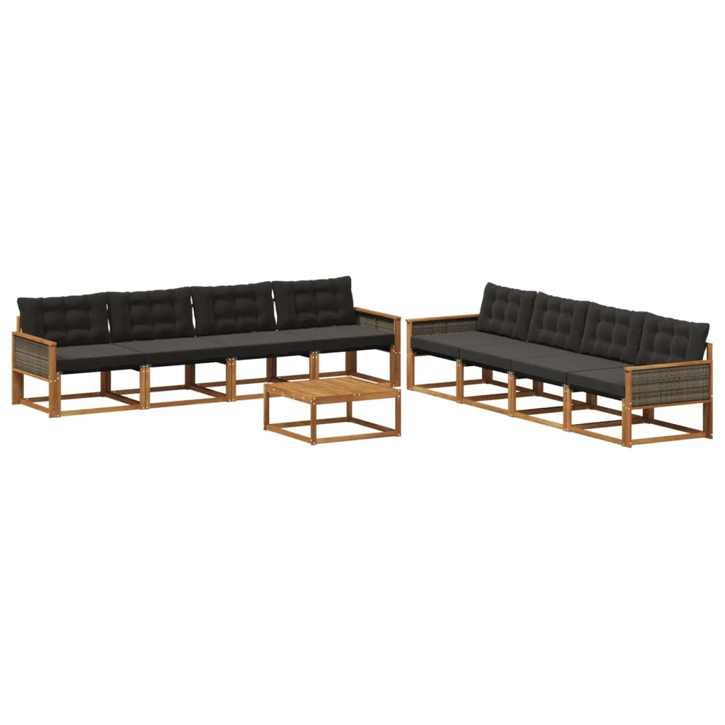Set di divani da esterno con cuscino 9 pcs Naturale e Nero