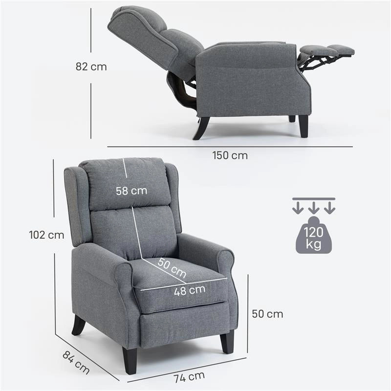 POLTRONA RECLINABILE 132¦ MAX IN TESSUTO EFFETTO LINO CON POGGIAPIEDI, 74X84X102 CM, GRIGIO
