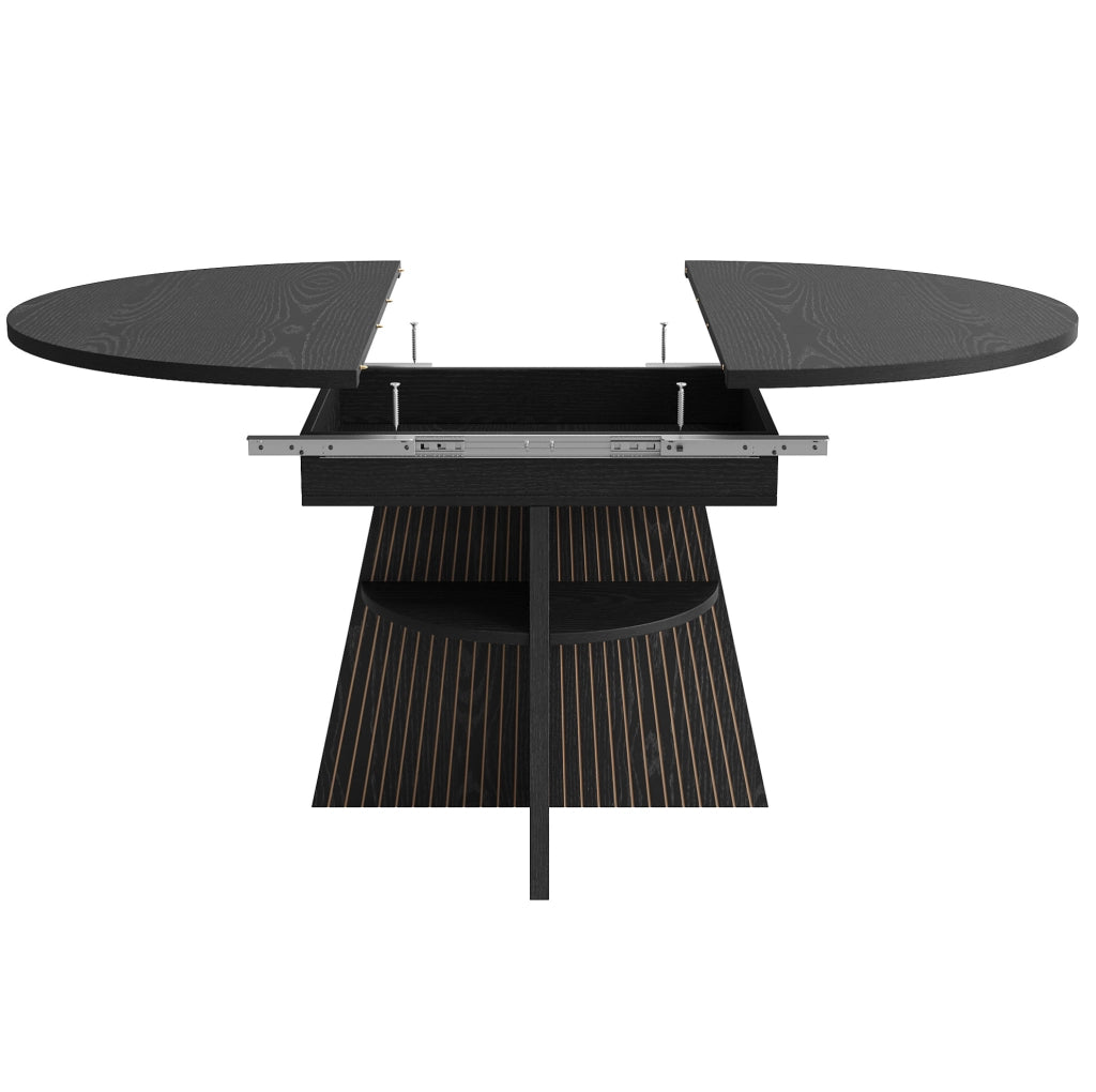 Tavolo da pranzo allungabile 110-150x110x76 cm con vano portaoggetti; MDF e metallo; nero