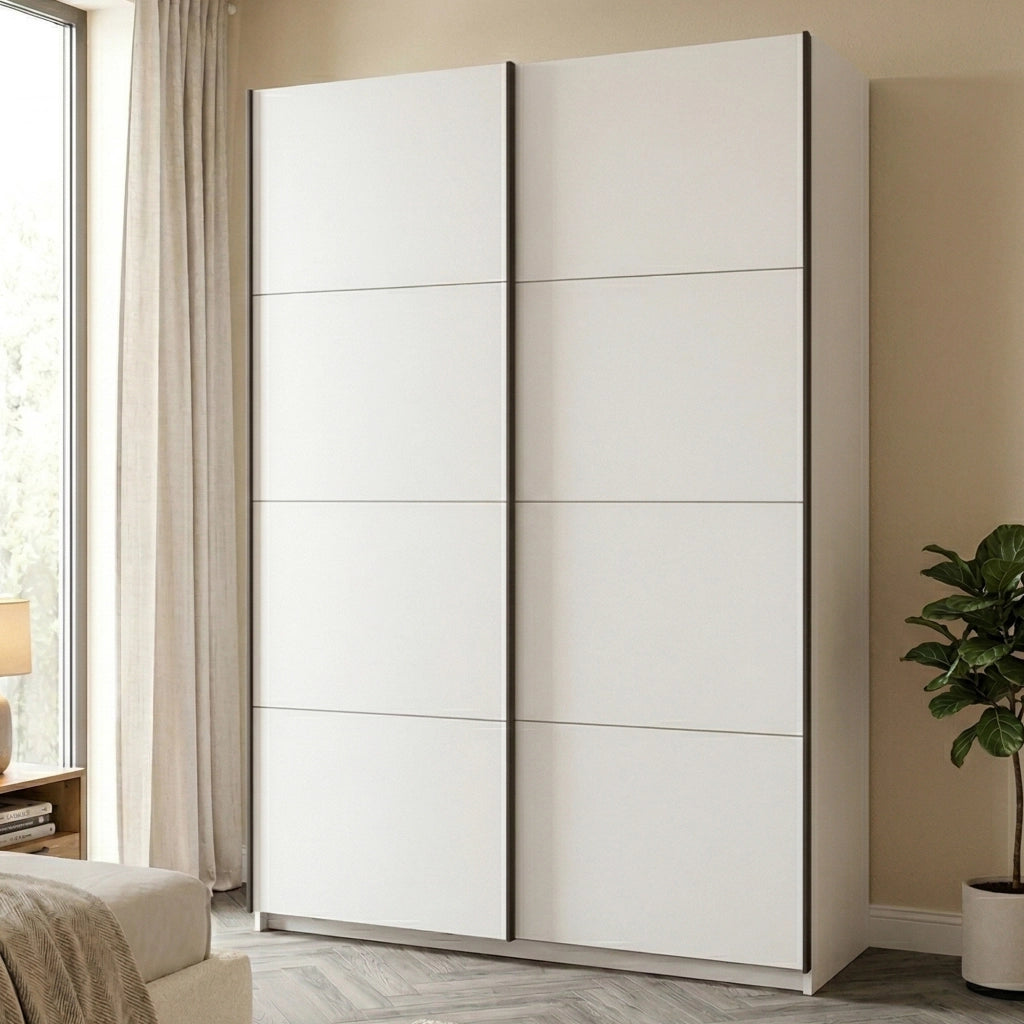 Armadio Camera da Letto Tredozio, Guardaroba Grande Appendiabiti, 145.5x217.5h cm Bianco Opaco