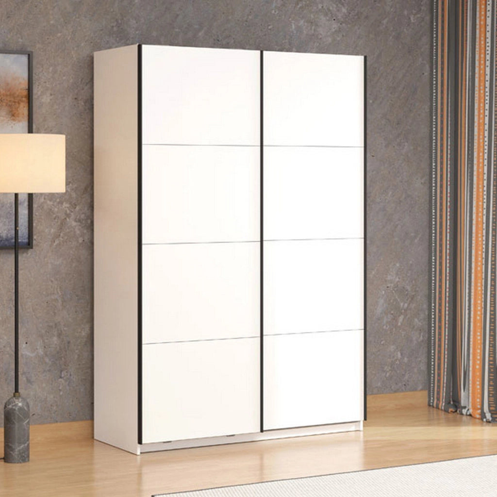 Armadio Camera da Letto Tredozio, Guardaroba Grande Appendiabiti, 145.5x217.5h cm Bianco Opaco