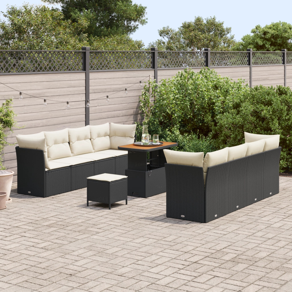 Set di divani da giardino  11 pezzi con cuscini Nero Polyrattan Acacia