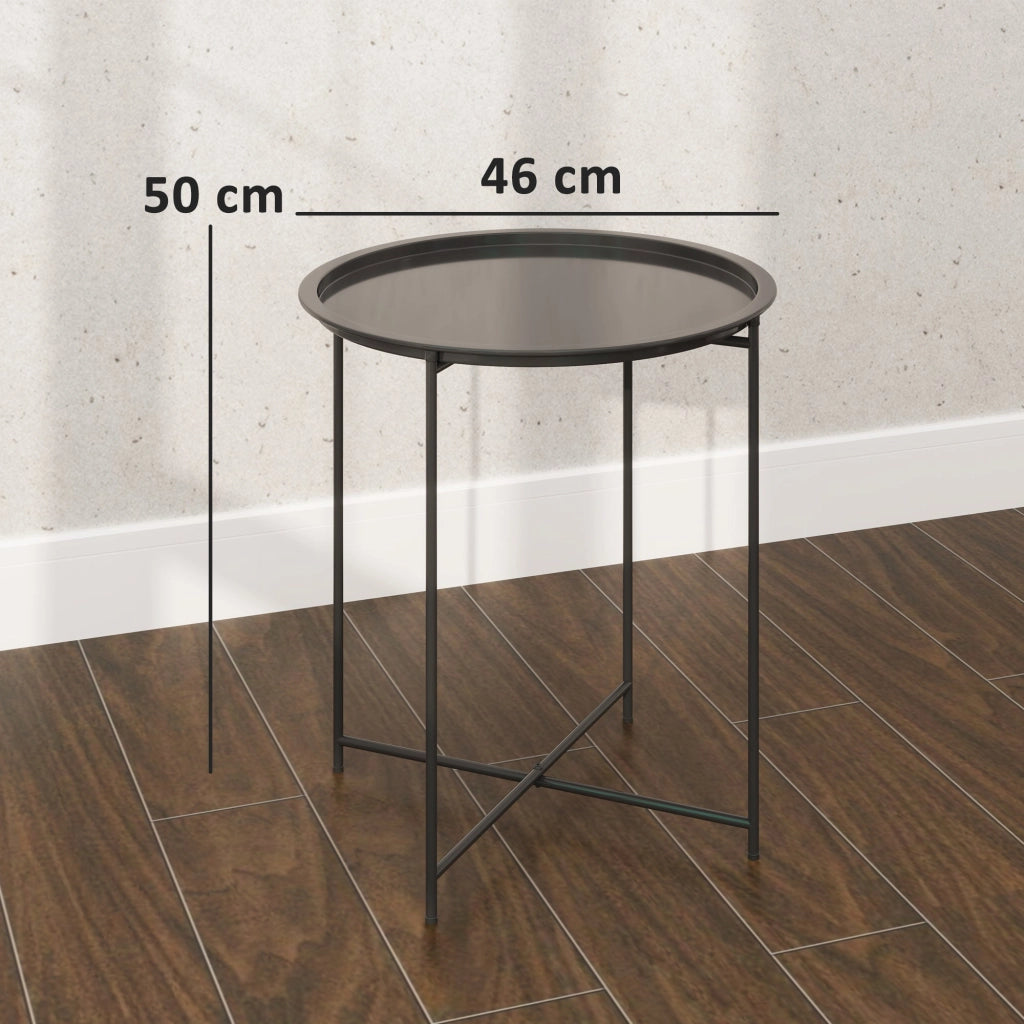Tavolino da Giardino Pieghevole con Vassoio Rimovibile Ø46x50 cm in Acciaio Nero