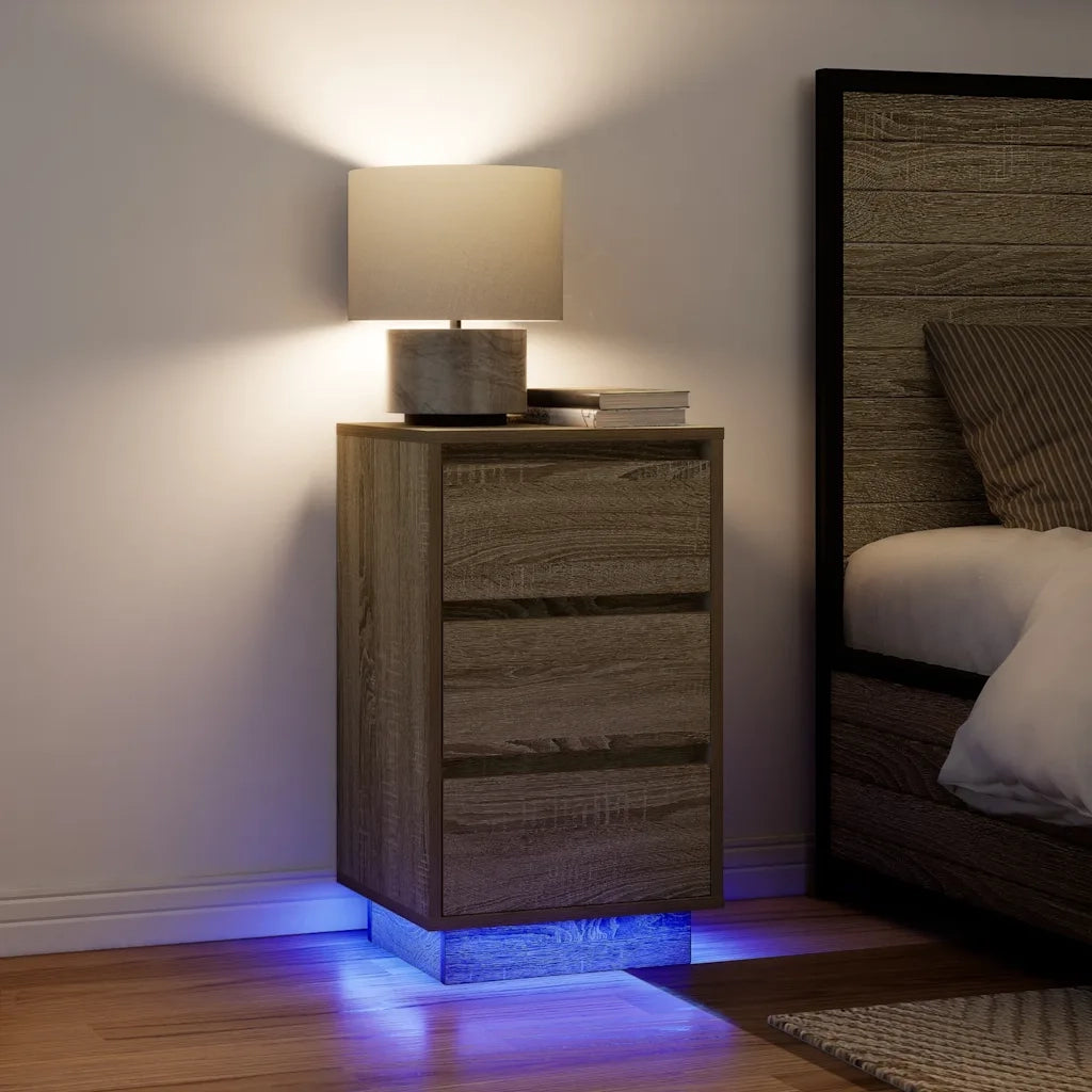 Comodino | Armadio da Notte | Mobiletto da notte con Luci LED Rovere Sonoma 38x34x65 cm