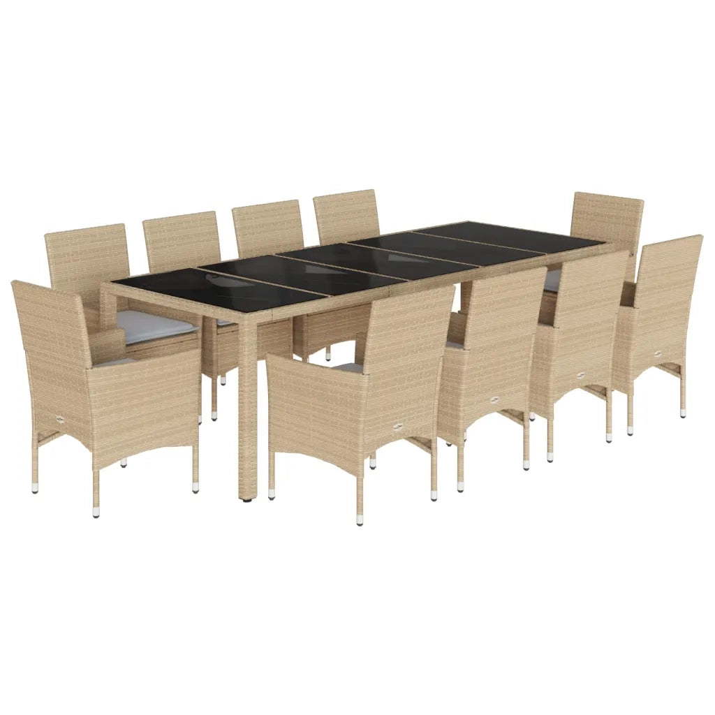Set da Pranzo da Giardino 11 pz con Cuscini Polyrattan e Vetro 3278594