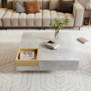 Tavolino da Caff¨¨ con Contenitore ¨C MINIMAL ¨C Effetto Cemento e Legno, 72x72x30 cm