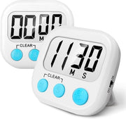 Timer Cucina Digitale - Orologio da Cucina - Cottura e Cucina - Grande Display Allarme Acustico - 2 Pezzi - Bianco