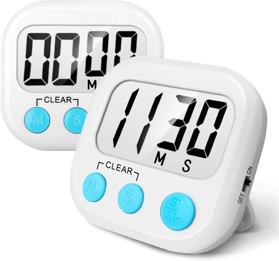 Timer Cucina Digitale - Orologio da Cucina - Cottura e Cucina - Grande Display Allarme Acustico - 2 Pezzi - Bianco