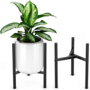 Set di 2 Stendardi per Piante Metallici Regolabili Nero - Sostegno di Vaso per Fiori da Interno e Esterno