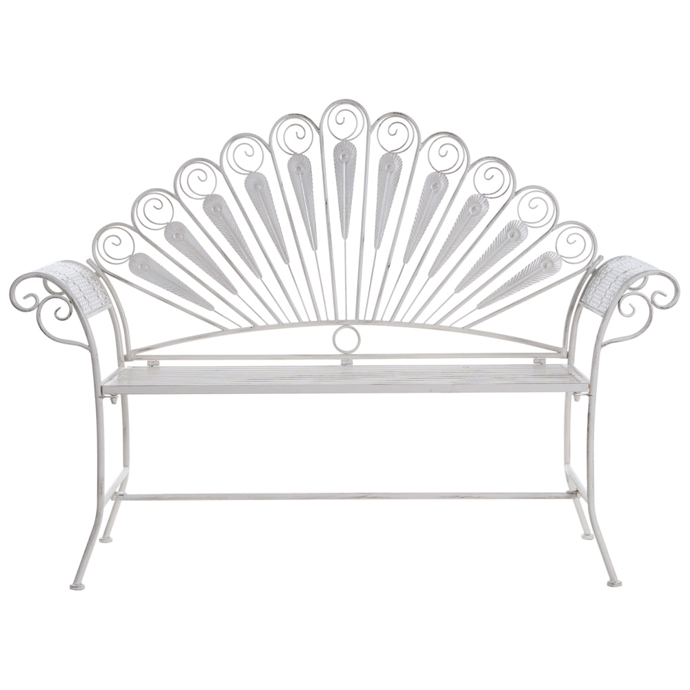 Panca da giardino per esterni in metallo bianco sporco alluminio 2 posti braccioli stile vintage