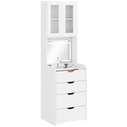 Toeletta Trucco con Specchio Illuminato e Sgabello Luce Regolabile Cassetti e Armadietto in MDF Bianco