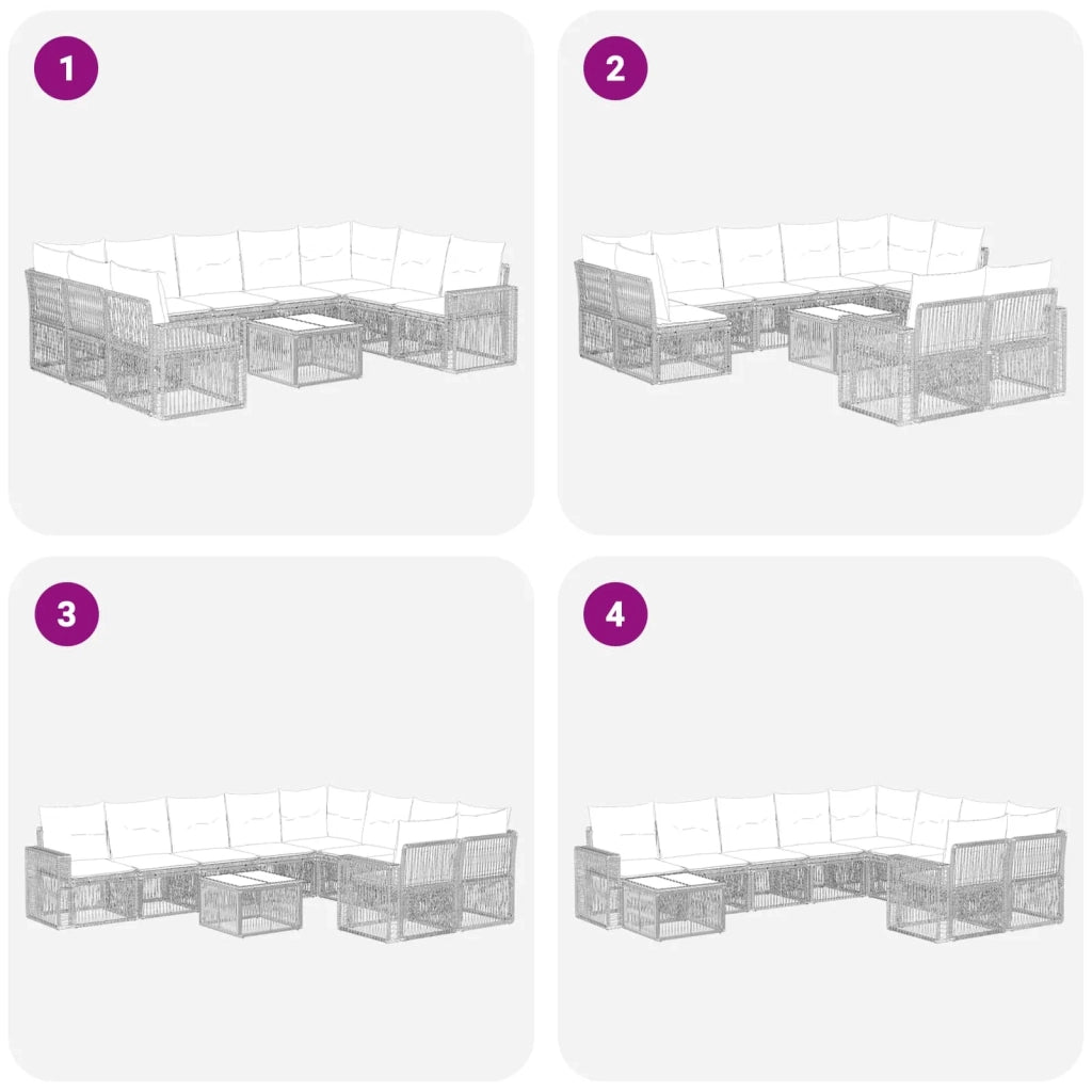 Set Divano da Giardino 10 pcs Beige e Bianco Crema polyrattan