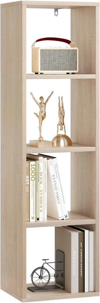 Libreria con 4 Livelli, Scaffale a Cubo in Piedi, Scaffale Aperto, per Soggiorno, Studio, Camera da Letto, Ufficio, 30x106,5x23,5 cm, Rovere Chiaro, SK051hei