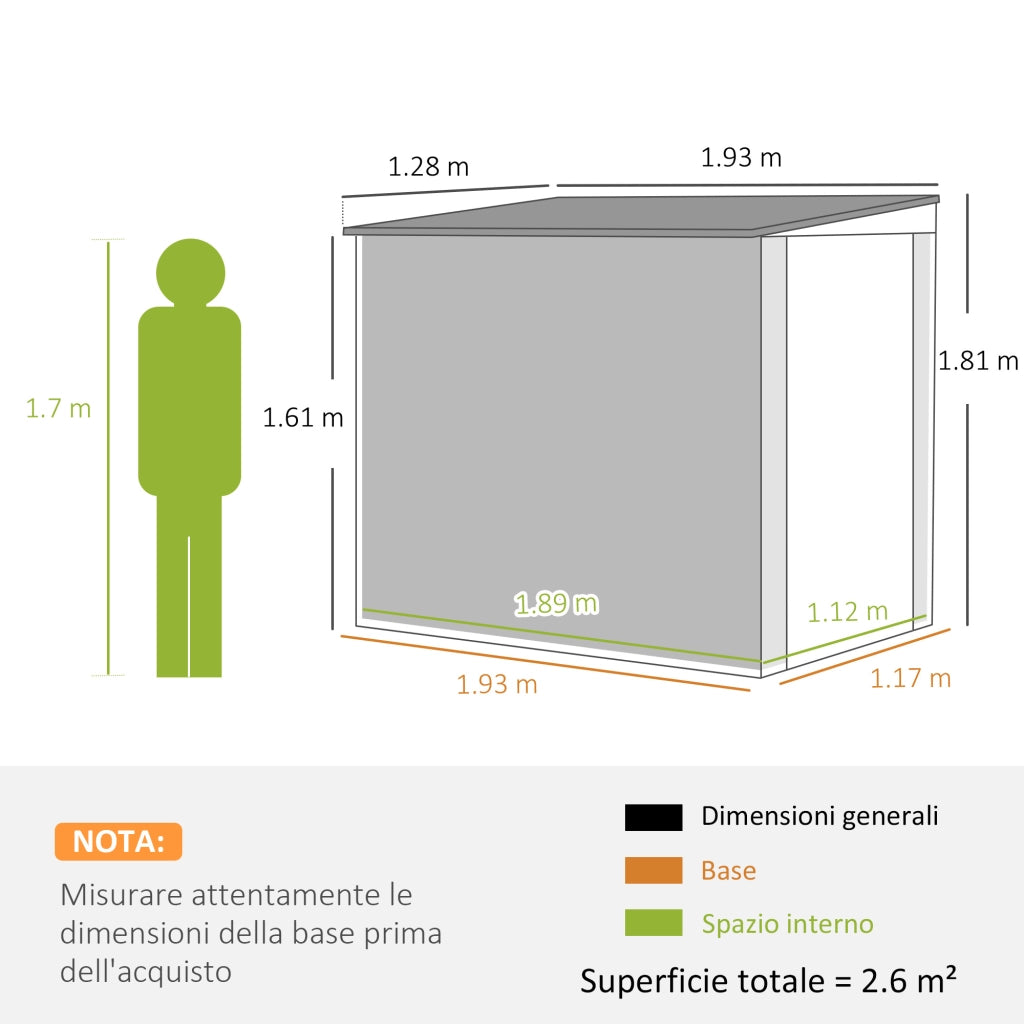Casetta da Giardino in Acciaio ¨C Zephmum ¨C Grigio Scuro 120x190 cm