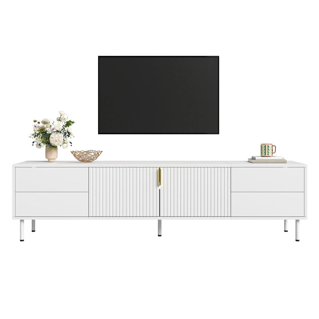 Mobile TV bianco 180x40x49;5 cm con 4 cassetti e ante scanalate