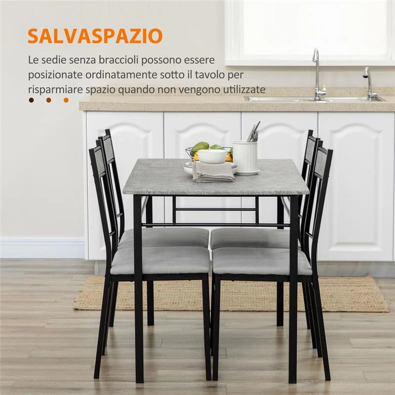 SET TAVOLO E SEDIE 5PZ, TAVOLO DA PRANZO RETTANGOLARE E 4 SEDIE GRIGIO E NERO