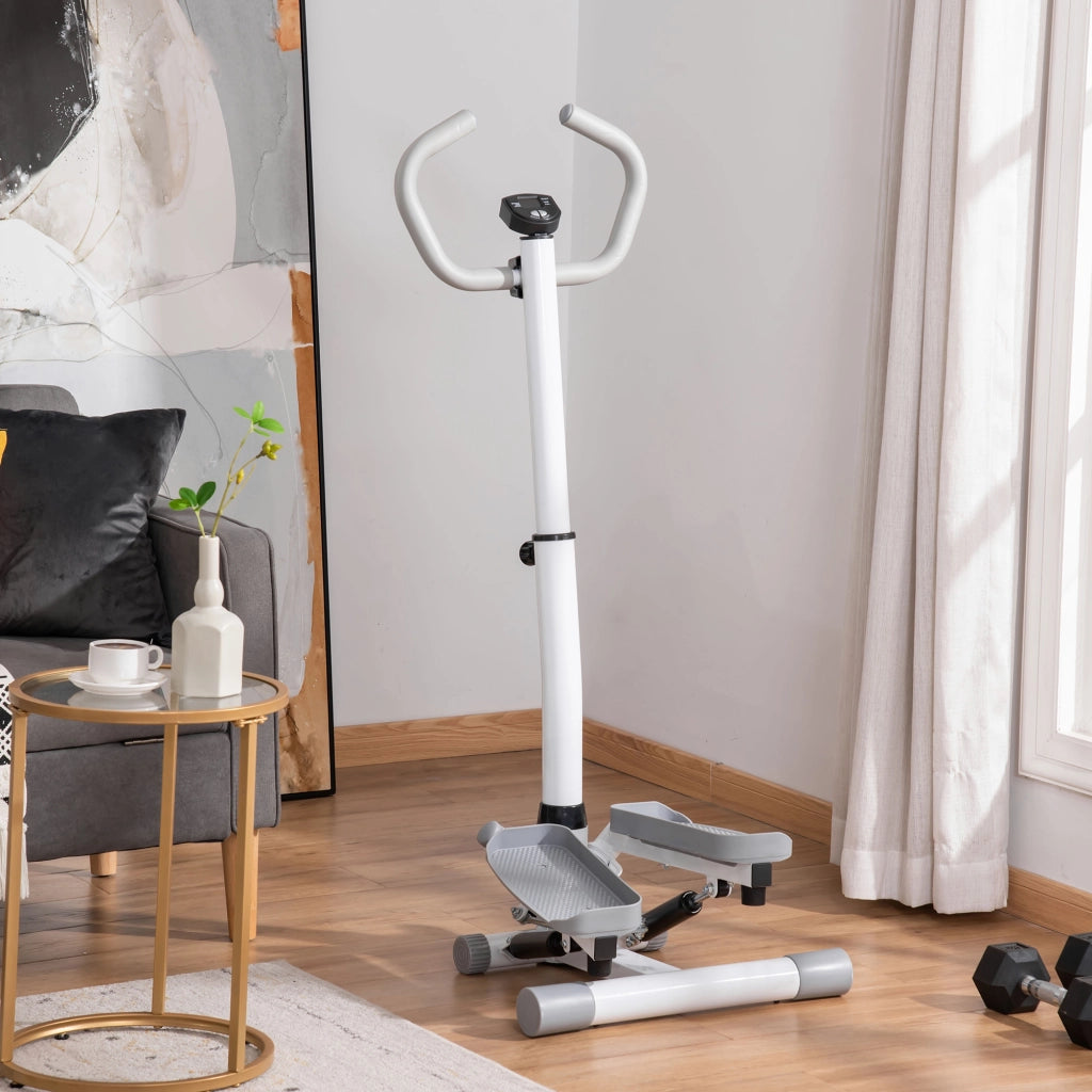 Stepper con Monitor LCD. Manubrio Regolabile ed Elastici. in Acciaio e ABS. Bianco e Grigio