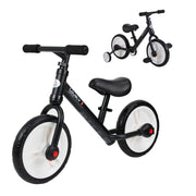 BICI SENZA PEDALI PER BAMBINI DA 2-5 ANNI CON SELLINO REGOLABILE, RUOTE AUSILIARIE E PEDALI, NERO
