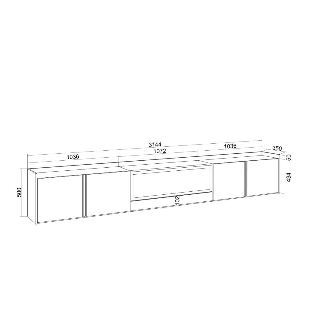 Mobile TV Soggiorno, 315x50x35 cm, Per TV fino a 80", Camino elettrico XXL, Rovere e nero