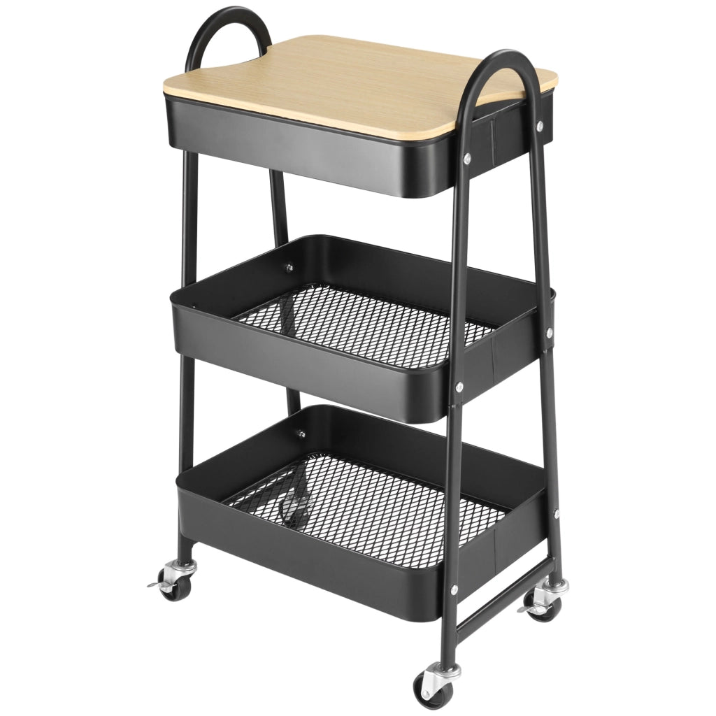 Carrello da cucina con 3 cestini in acciaio e ripiano ¨C zephmum ¨C 45x31x79,4 cm nero