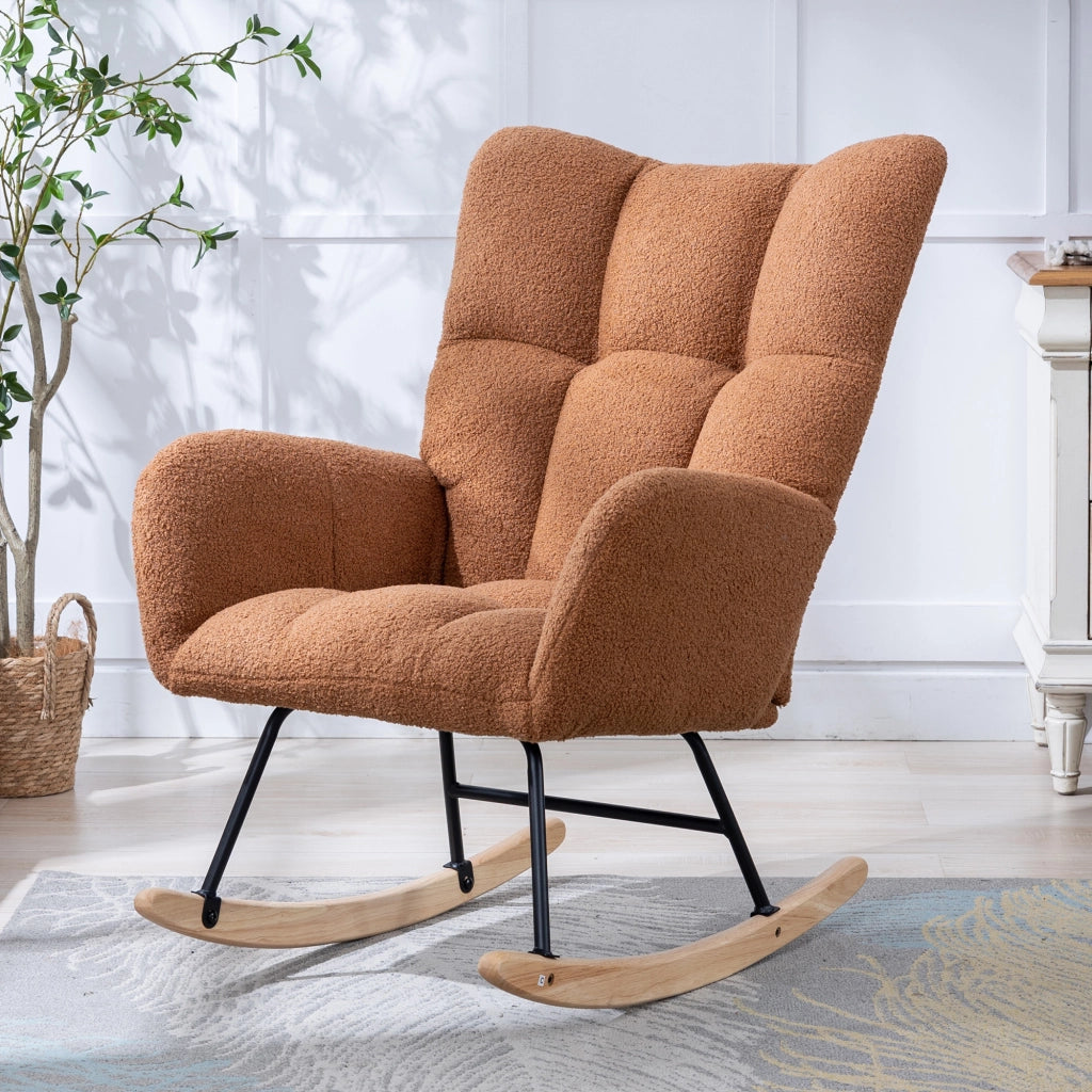 Sedia a dondolo ergonomica in tessuto teddy marrone